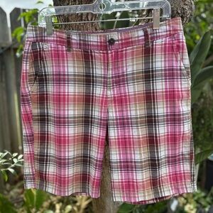 Bass Women’s Pink and Brown Plaid Bermuda Shorts | Size 8